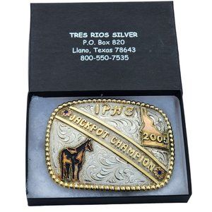 Tres Rios Silver Trophy Belt Buckle IPHC Jackpot Champion 2005 Yearling